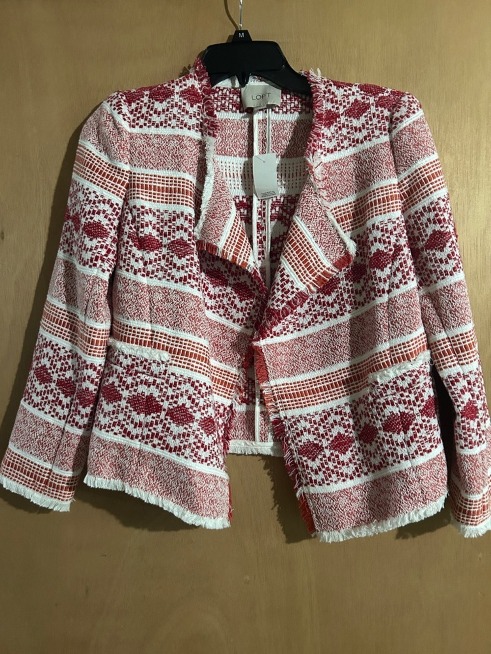 NWT LOFT Red and White Textured Bouclé Blazer